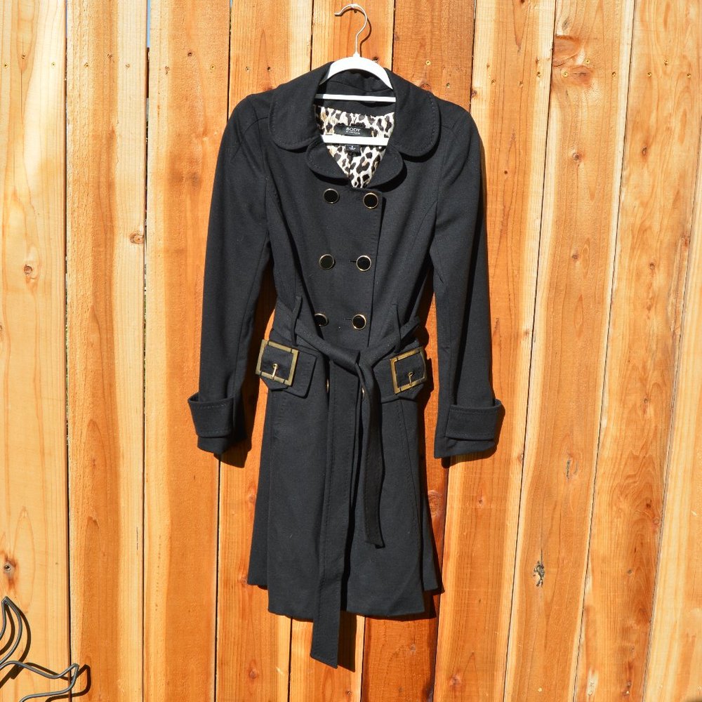 Body by Victoria Black Heavy Knit Ponte Trench Coat